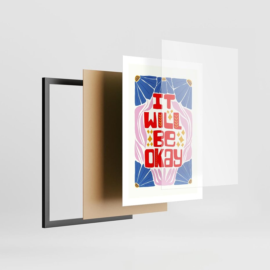 Plakat w ramie 50x70 - Kwiatowa Ekstaza - czerwona pozytywna typografia, kwiatowa kompozycja - rama czarna