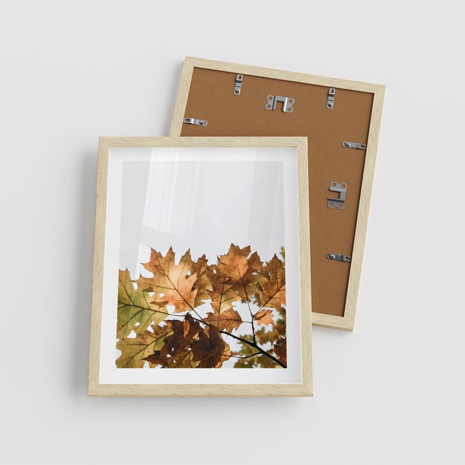 Plakat w ramie 40x50 - Suche Żółte Liście w Malowniczym Ujęciu - liście, żółte - rama drewno