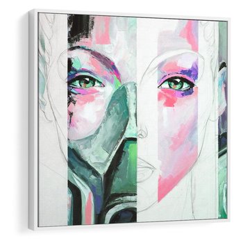Obraz w ramie 50x50 - Niezakończona Piękność - abstrakcyjny obraz olejny, portret kobiety - rama biała