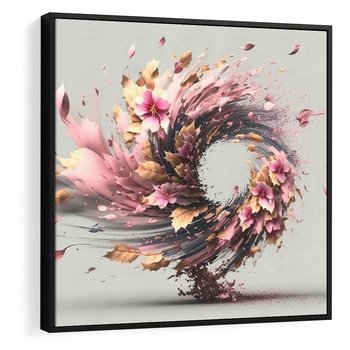 Obraz w ramie 50x50 - Kwiatowy Wir - nowoczesna grafika komputerowa, wir z kwiatów - rama czarna