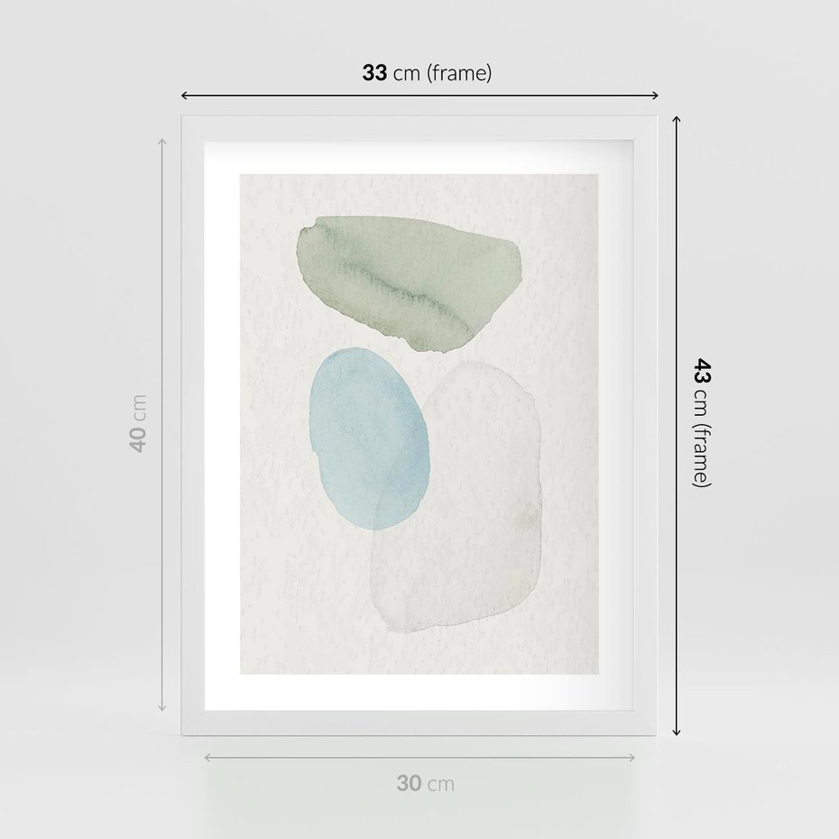 Plakat w ramie 30x40 - Akwarelowa Symfonia Natury - abstrakcyjne delikatne plamy, akwarelowe - rama biała