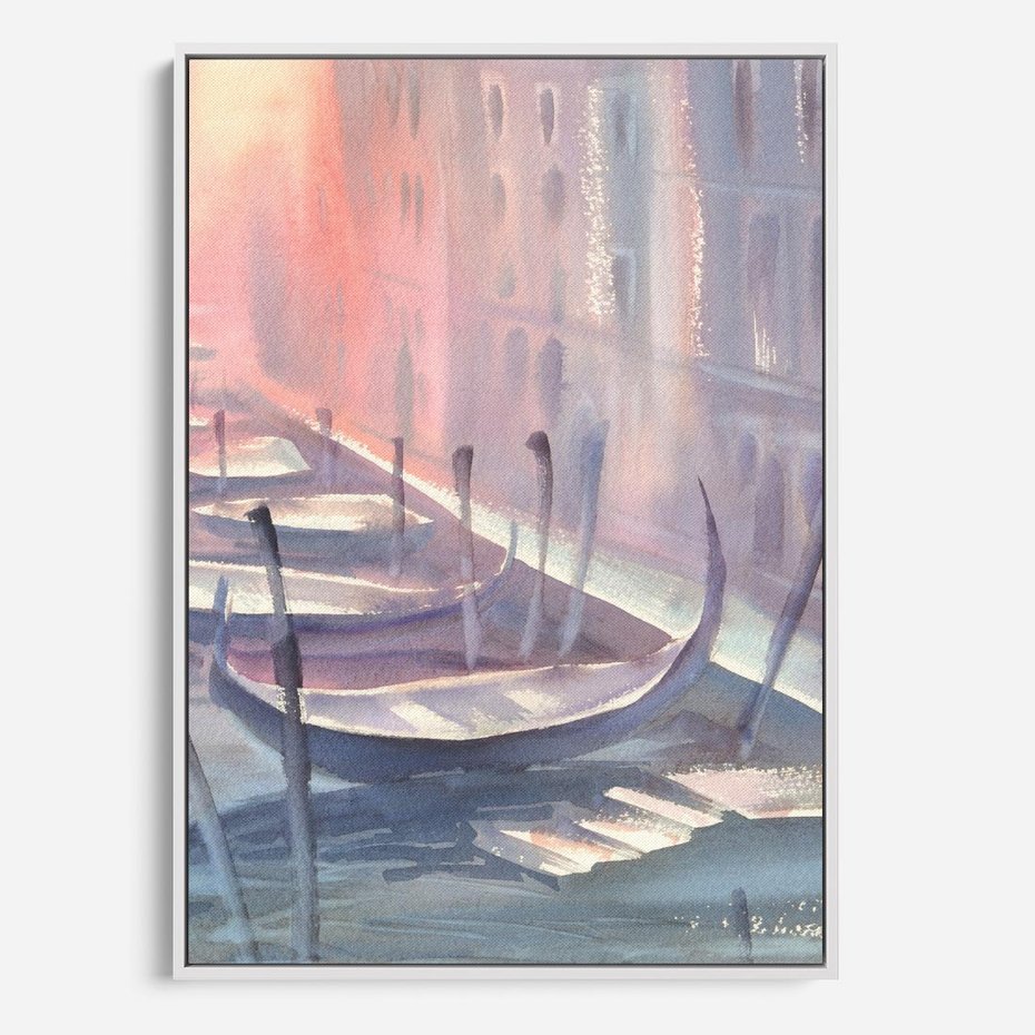 Obraz w ramie 80x120 - Romantyczne Zachody - akwarelowy rysunek, stonowane pastelowe kolory - rama biała