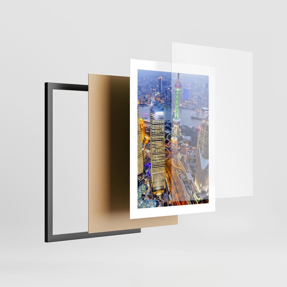 Plakat w ramie 30x40 - Wzgórza Mieściny - wieżowce, miasto - rama czarna