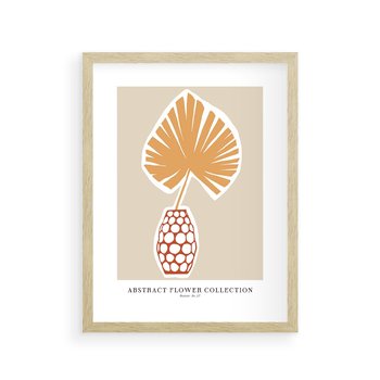 Plakat w ramie 50x70 - Kwiatowa Kreatywność - tropikalny liść w wazonie, typografia - rama drewno