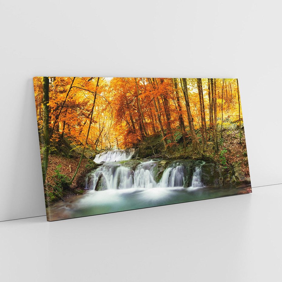 Obraz na płótnie 140x70 - Jesienny wodospad w lesie - jesień, wodospad
