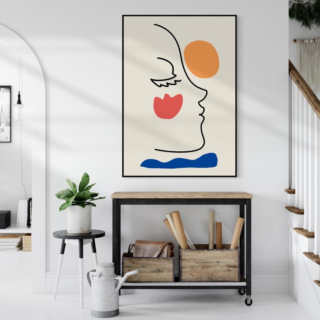 Obraz w ramie 70x100 - Taniec Przenikających Plam - abstrakcyjny obraz, przypomina twarz - rama czarna