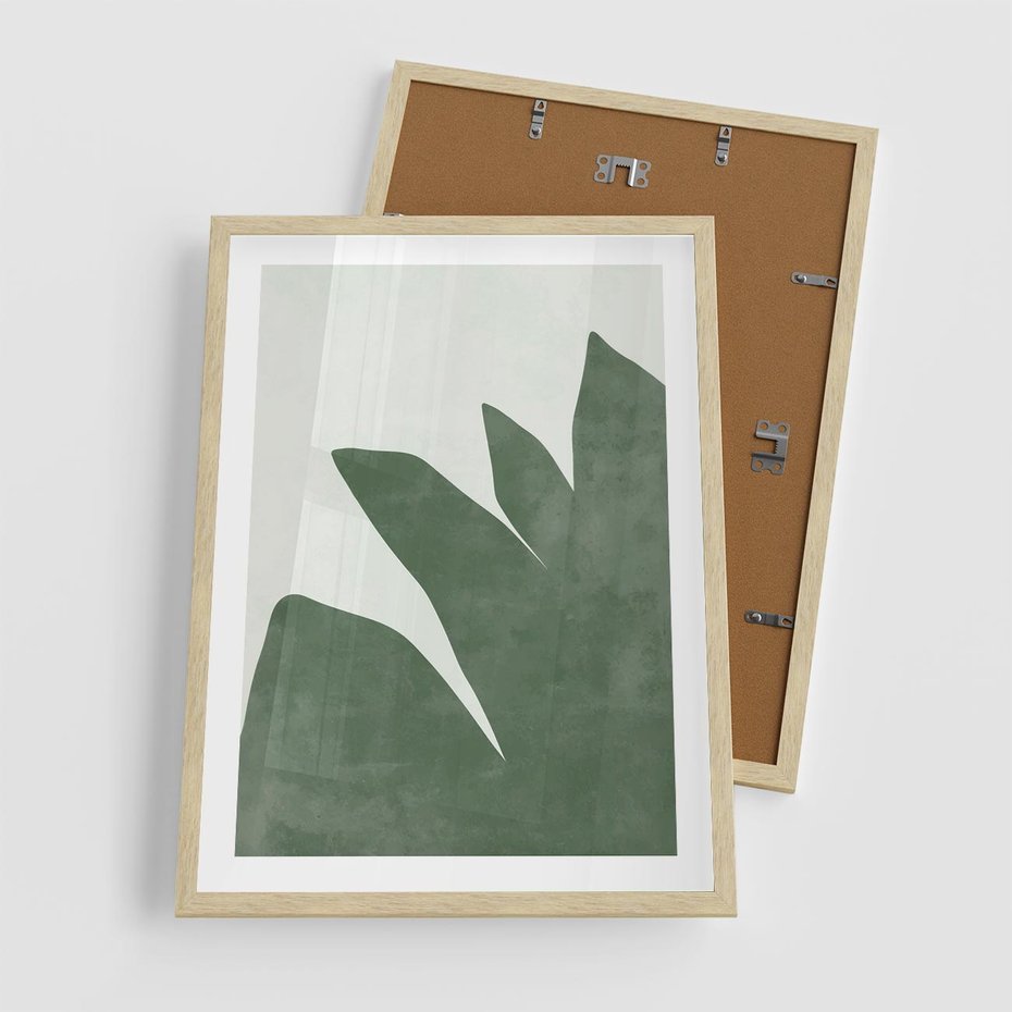 Plakat w ramie 50x70 - Oaza Harmonii - abstrakcyjny kształt, zielony plakat - rama drewno