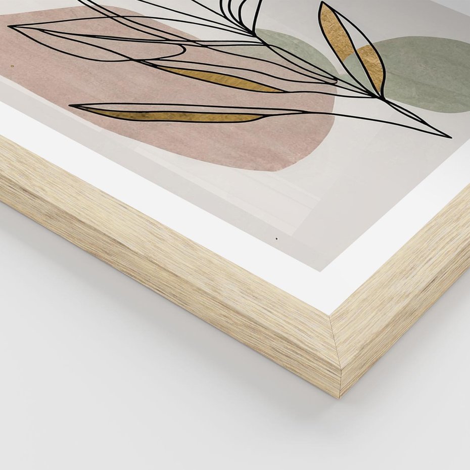 Plakat w ramie 40x50 - Impulsy Subtelnej Harmonii - abstrakcyjny obraz boho, liście - rama drewno