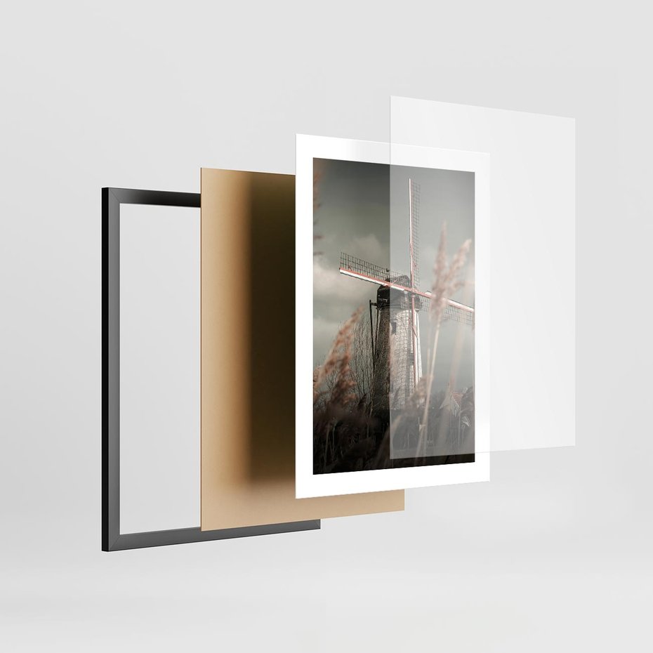 Plakat w ramie 30x40 - Wiejska Idylla: Młyn w Polu - wiatrak, młyn w polu - rama czarna