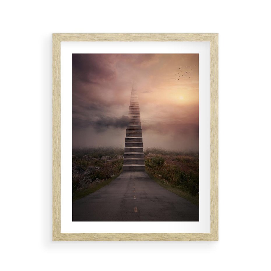 Plakat w ramie 40x50 - Wędrówka po malowniczej drodze - droga, schody - rama drewno
