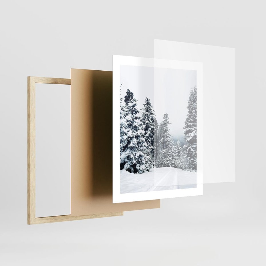 Plakat w ramie 40x50 - Zimowy Las Pod Kołdrą - las, zima - rama drewno