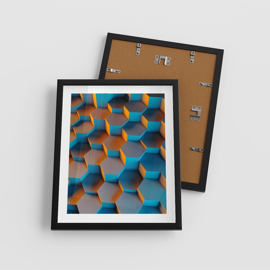 Plakat w ramie 40x50 - Trójwymiarowa Gra - geometryczna, 3D - rama czarna