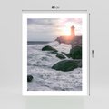 Plakat bez ramy 40x50 - Latarnia, Zachód Słońca i Fale - latarnia na klifie, zachód słońca