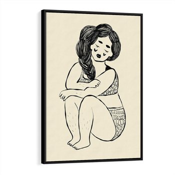 Obraz w ramie 50x70 - Migotliwe Refleksje - nowoczesny minimalistyczny rysunek, dziewczyna w bieliźnie - rama czarna