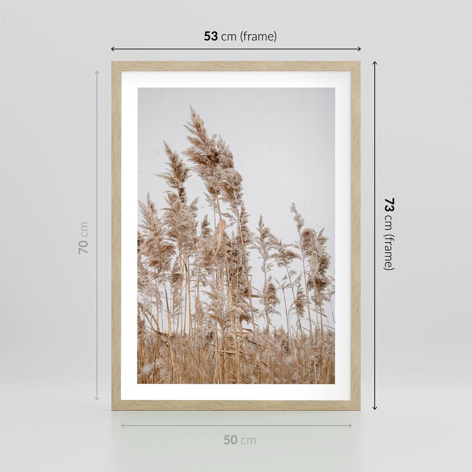 Plakat w ramie 50x70 - Boho Urok - trawy, pampas - rama drewno