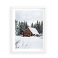 Plakat w ramie 50x70 - Ujęcie zimy w Górach - domek w górach w zimie, śnieg - rama biała