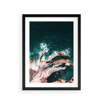 Plakat w ramie 30x40 - Fale i Skały w Spokoju i Burzy - morze, fale rozbijają się o skały - rama czarna
