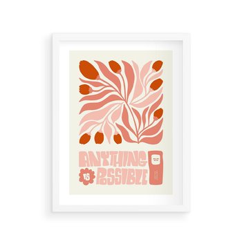 Plakat w ramie 40x50 - Migotliwa Euforia - kompozycja w łososiowym kolorze, kwiaty - rama biała