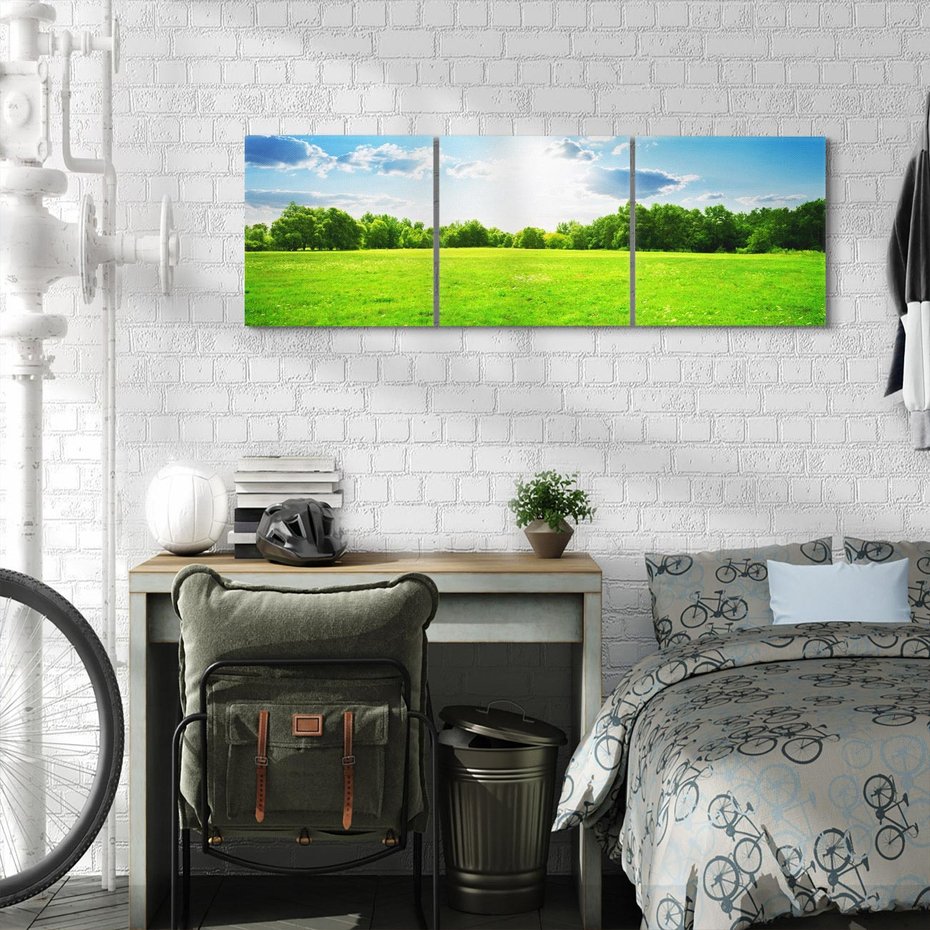 Obraz na płótnie 120x40 - Idylla na łące drzew - łąka, drzewa