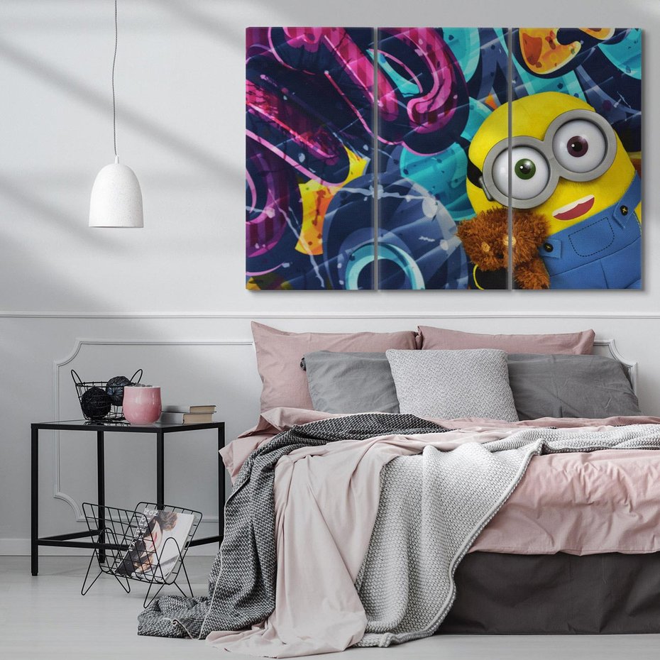 Obraz na płótnie 120x80 - Świat minionków w graffiti - minionek, graffiti