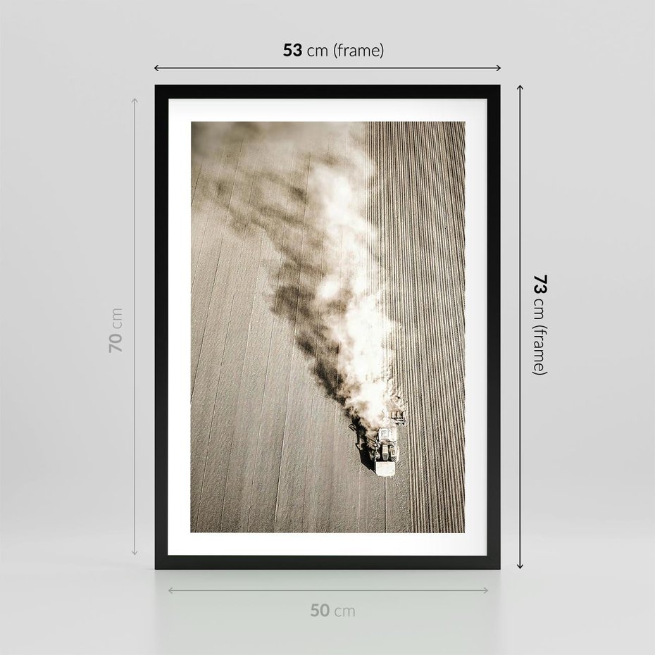 Plakat w ramie 50x70 - Żniwa na Wsi - pole, traktor na polu - rama czarna