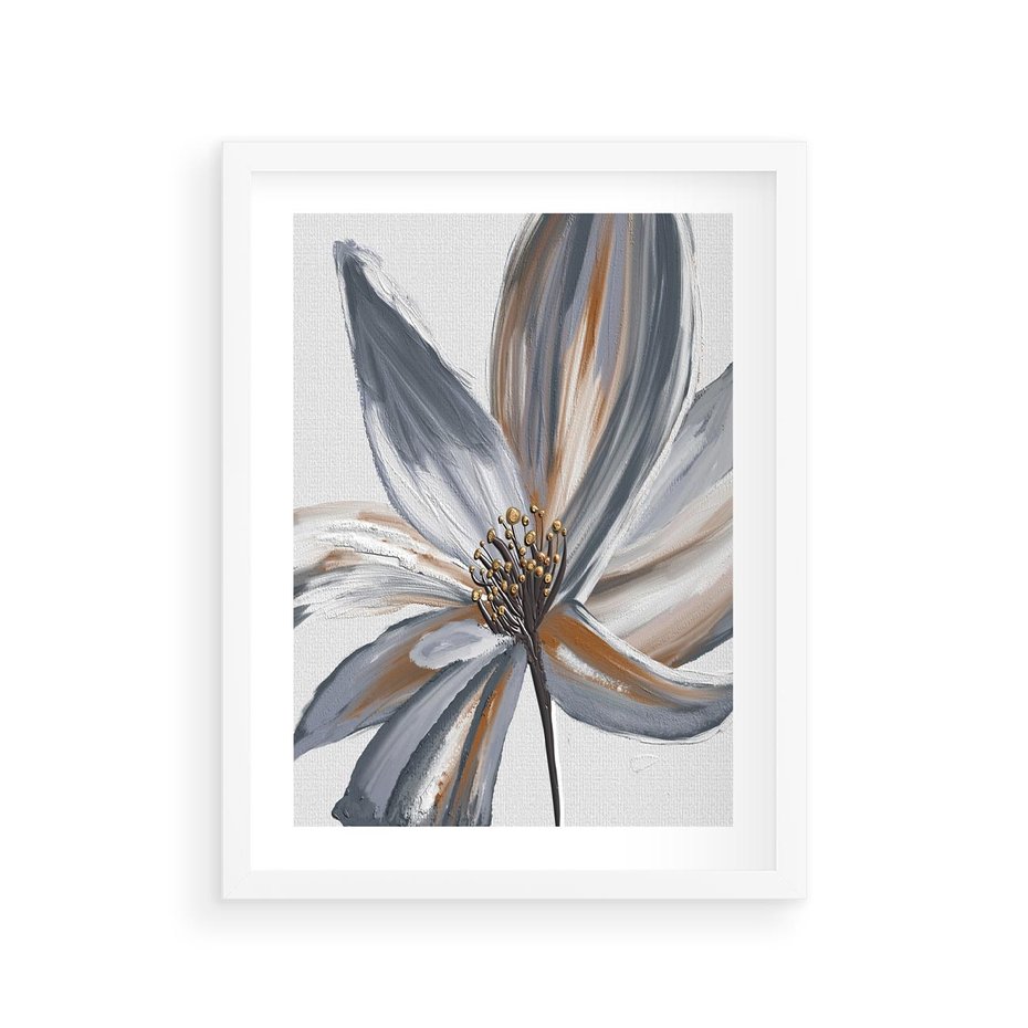 Plakat w ramie 30x40 - Olejne kwiaty - wyraz emocji - kwiaty, malowane - rama biała