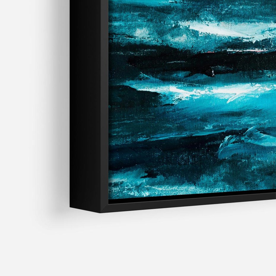 Obraz w ramie 50x50 - Burza Nad Granatowym Oceanem - piękny marynistyczny obraz olejny, wzburzone ciemne morze - rama czarna