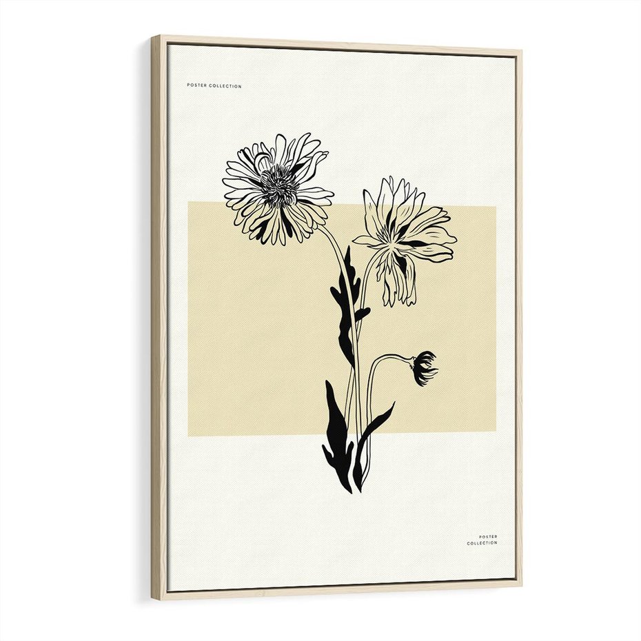 Obraz w ramie 70x100 - Kwiatowe Płótno - kwiaty, typografia - rama drewno