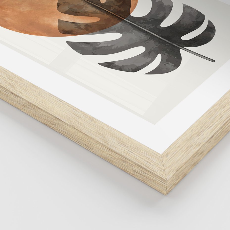 Zestaw obrazy w ramie 50x70 galeria - Monstera, boho, linie, minimalizm - rama drewno