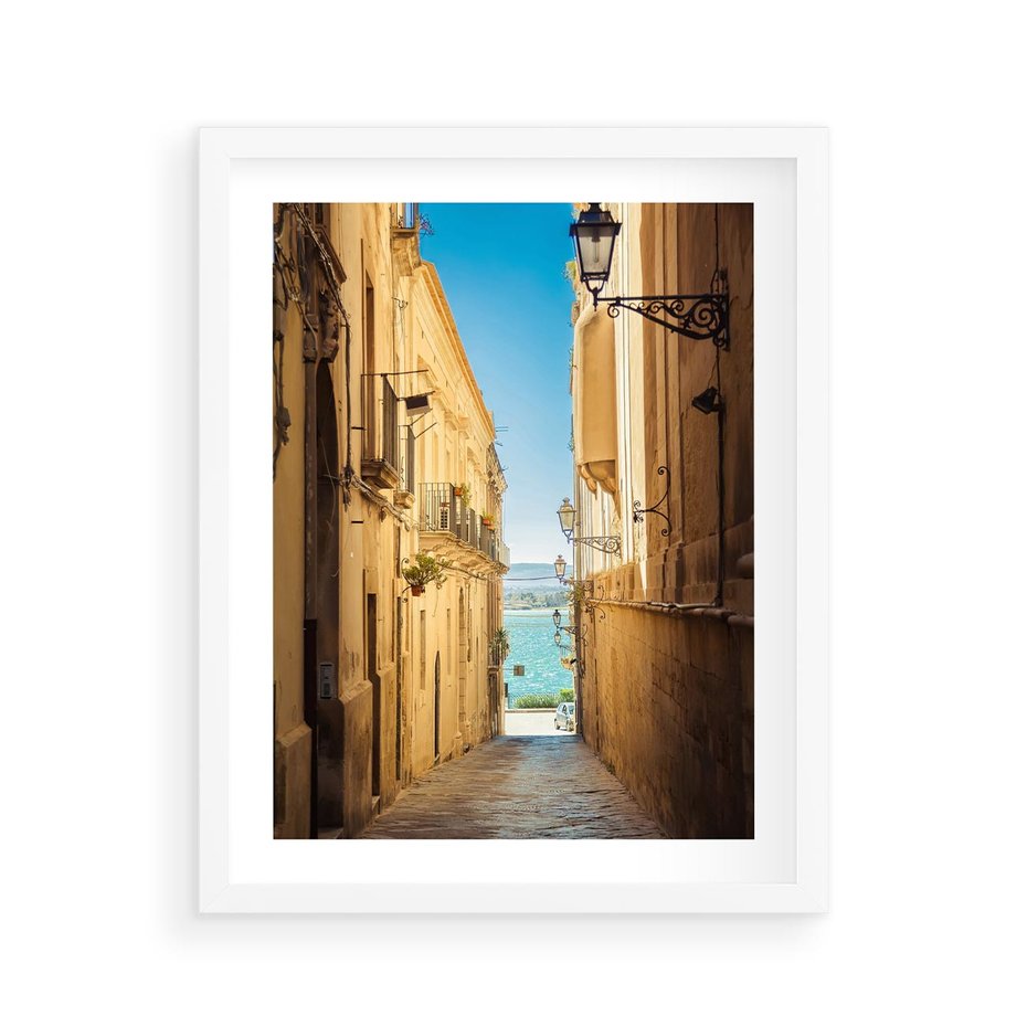Plakat w ramie 40x50 - Perspektywa magicznej uliczki - uliczka, perspektywa - rama biała