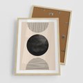 Plakat w ramie 50x70 - Minimalizm w Kształtach - geometryczny graficzny obraz, czarne koło - rama drewno