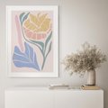 Plakat w ramie 30x40 - Kwiatowe Granice Kształtów - nowoczesny plakat, kwiaty w pastelowych kolorach - rama biała