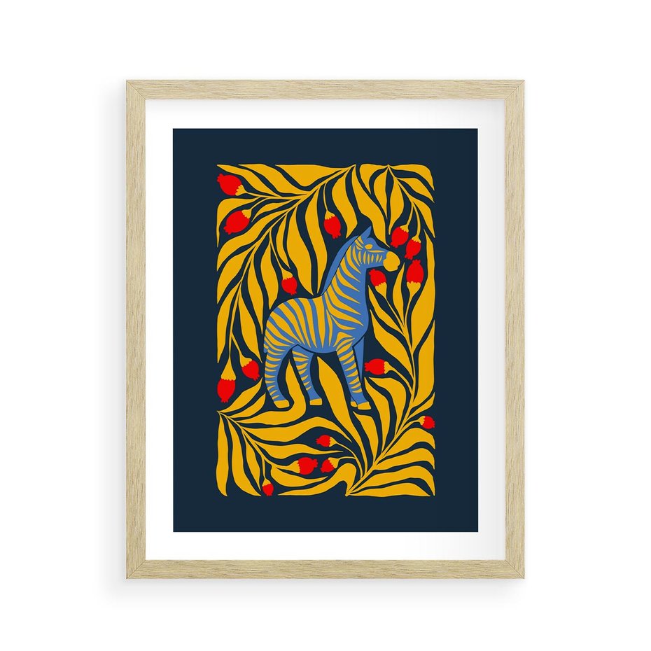 Plakat w ramie 40x50 - Wibracje Wyobraźni - zebra, granatowe tłó - rama drewno