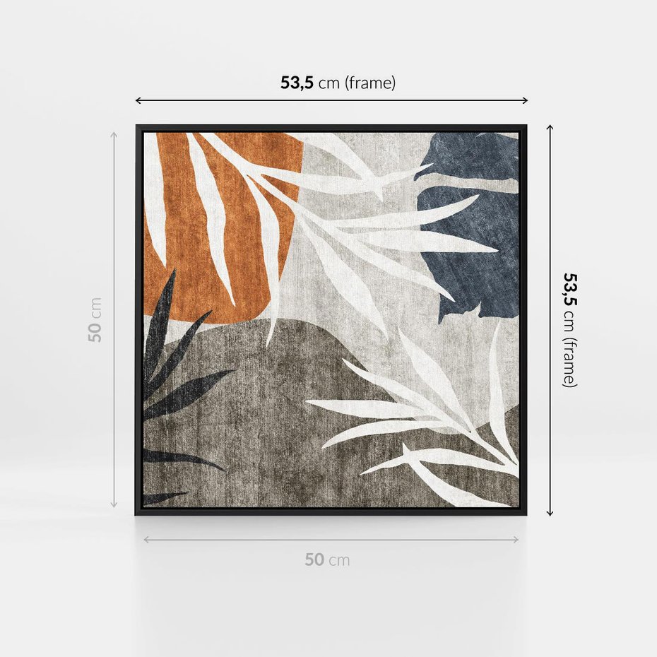 Obraz w ramie 50x50 - Oddechy ciszy i ruchu - rzut liści palmy, monstery - rama czarna