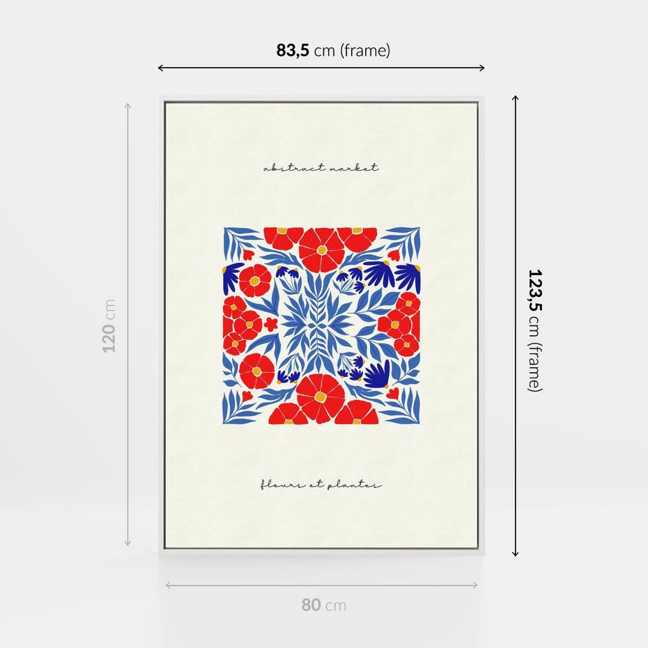 Obraz w ramie 80x120 - Tajemnicza Droga - nowoczesna kwiatowa kompozycja, czerwony i niebieski - rama biała