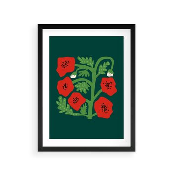 Plakat w ramie 30x40 - Księga Odbić - abstrakcyjna kwiatowa kompozycja, zielone  mocne tło - rama czarna