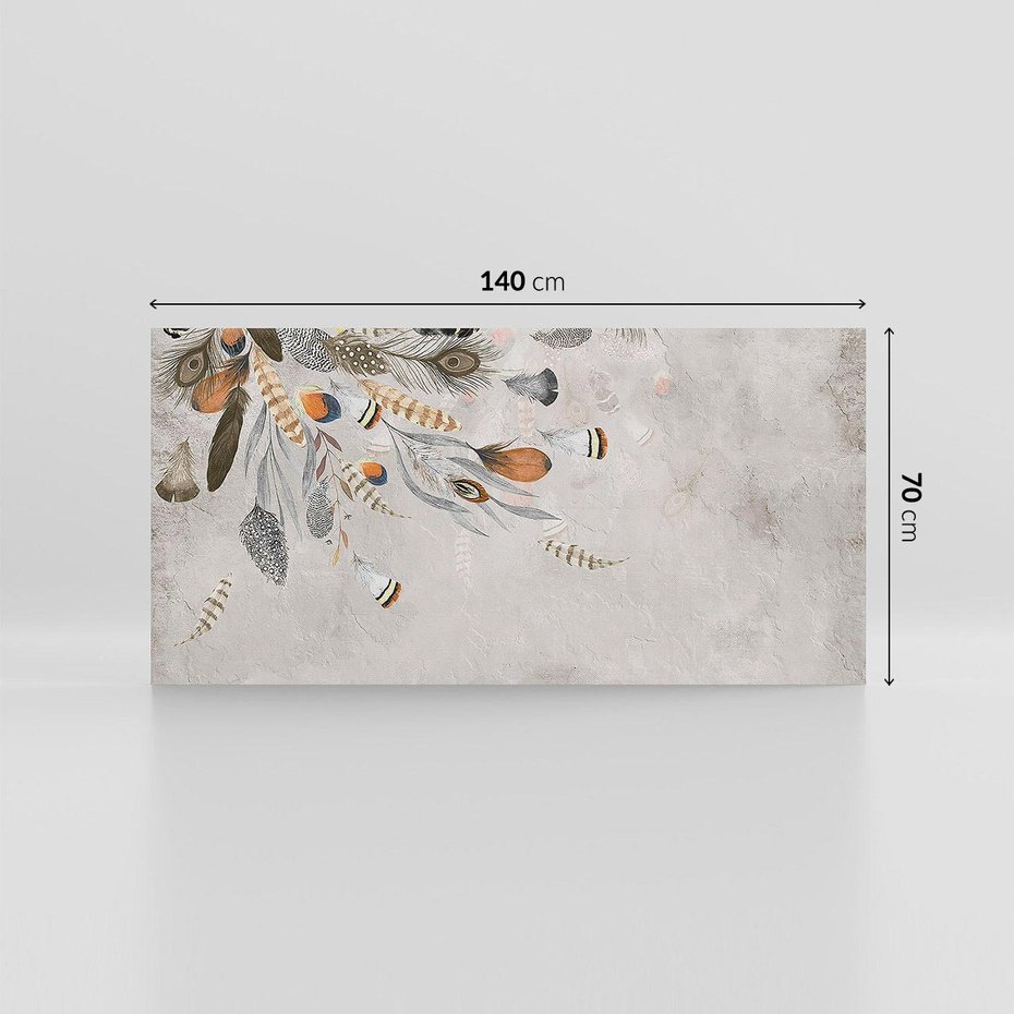 Obraz na płótnie 140x70 - Sploty losu na płótnie - kompozycja boho piór, indiańskie pióra