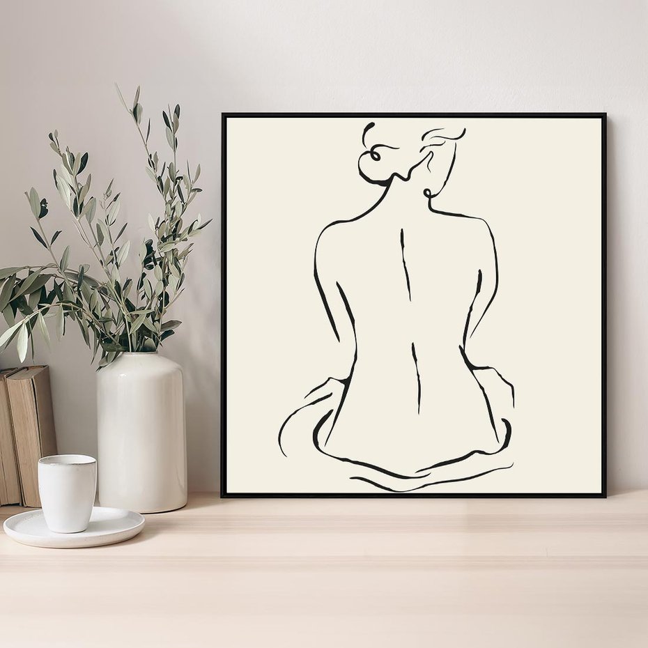 Obraz w ramie 50x50 - Migotliwa Symfonia - kobieta akt, minimalizm - rama czarna