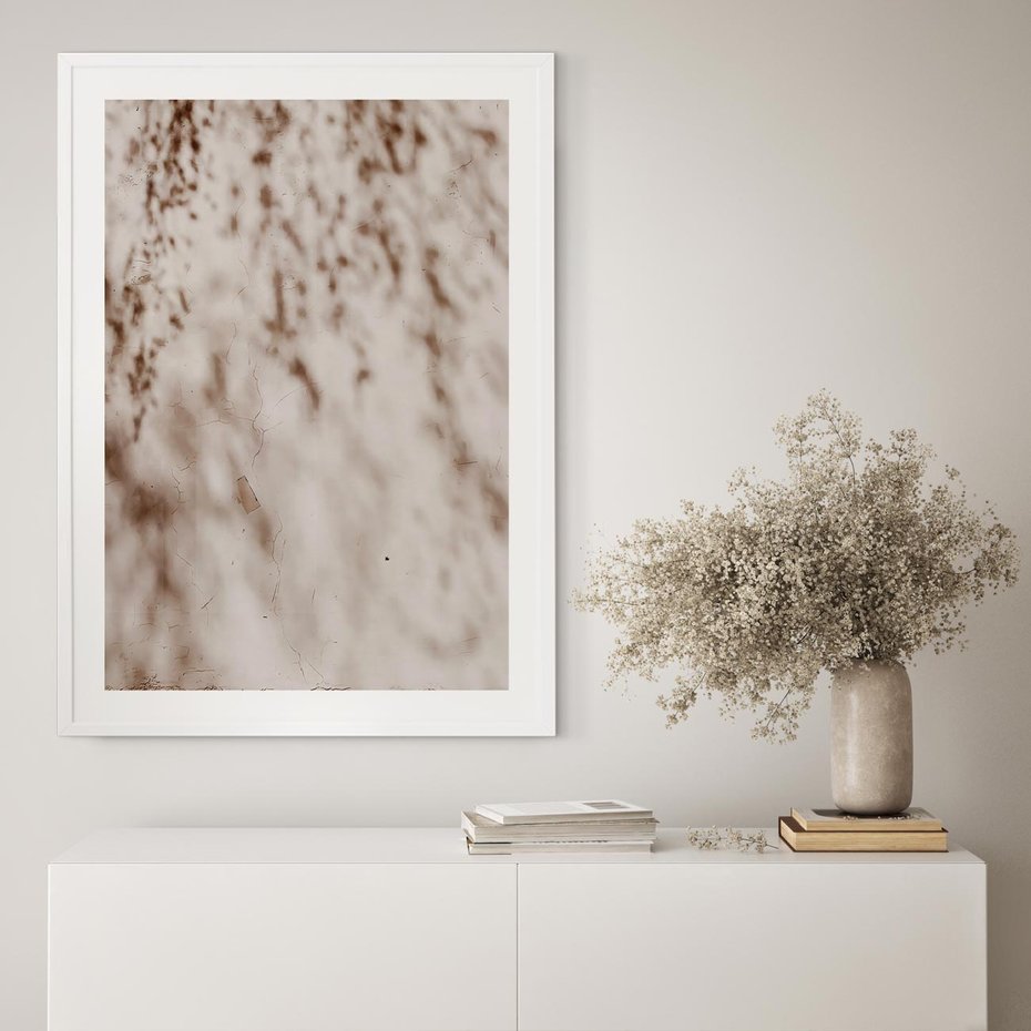 Plakat bez ramy 21x30 - Cień Gałęzi - beżowa ściana, cień gałęzi