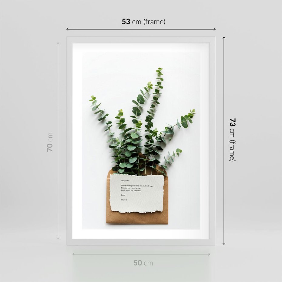 Plakat w ramie 50x70 - Eukaliptusowa harmonia - eukaliptus, liście - rama biała