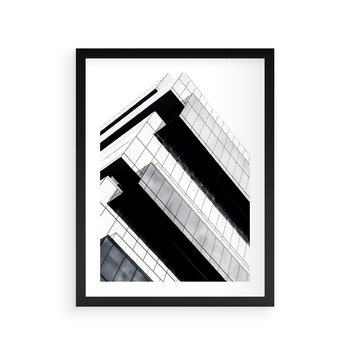 Plakat w ramie 50x70 - Nowoczesna Surowość: Wieżowiec na Czarno-Białej Grafice - architektura, wieżowiec - rama czarna
