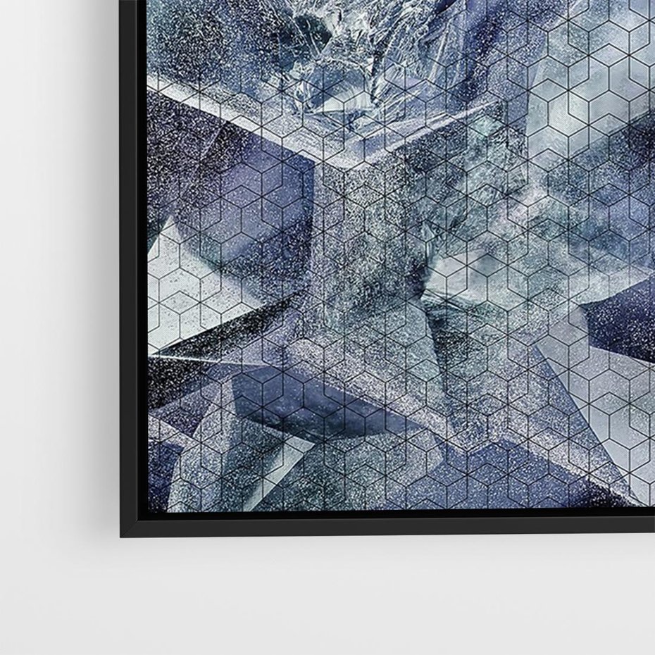 Obraz w ramie 100x70 - Melodia mgieł i marzeń - abstrakcja w kolorze granatu, przypominająca górę lodową - rama czarna