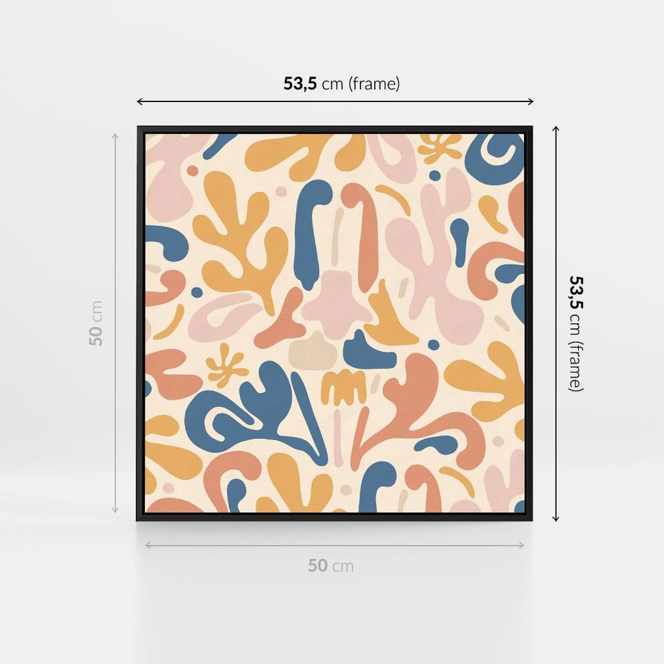 Obraz w ramie 50x50 - Symfonia Radosnych Barw - abstrakcyjne pastelowe formy, nowoczesna grafika w stylu boho - rama czarna