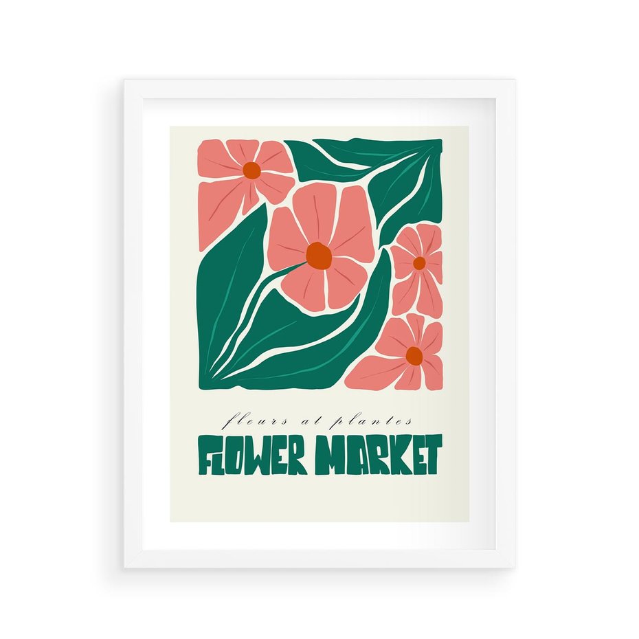 Plakat w ramie 40x50 - Retro Inspiracja - minimalistyczna kwiatowa kompozycja, pastelowe kolory - rama biała