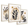 Zestaw obrazy w ramie 30x40 galeria - Złoto, liście, akwarele - rama drewno