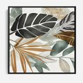 Obraz w ramie 50x50 - Współbrzmienie wewnętrznego ja - kompozycja z tropikalnych liści, stonowane kolory - rama czarna