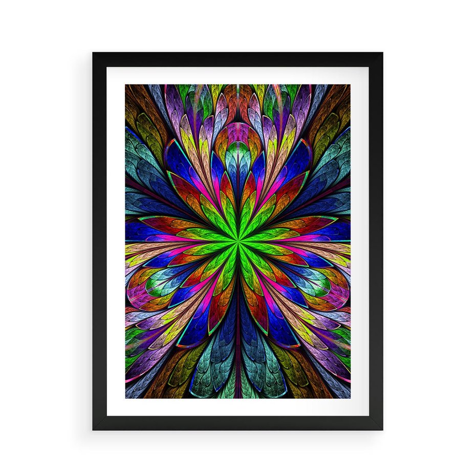 Plakat w ramie 50x70 - Witrażowa magia na płótnie - witraż, sztuka - rama czarna