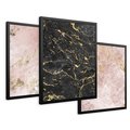 Zestaw obrazy w ramie 30x40 galeria - Marmur, złoto, róż, czerń - rama czarna