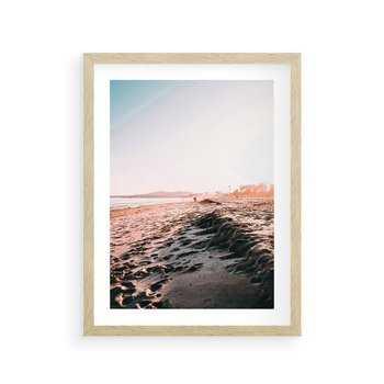 Plakat w ramie 40x50 - Błogie Chwile na Plaży - plaża, zachód słońca wakacje - rama drewno