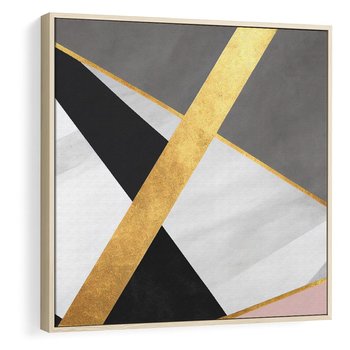 Obraz w ramie 80x80 - Pudrowe Abstrakcyjne Lustra - złote abstrakcyjne linie, szarość - rama drewno